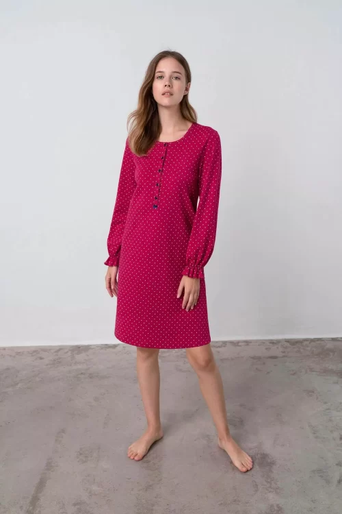 Vamp Red Cerise Πουά Νυχτικό με Πατιλέτα