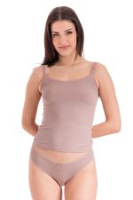 Ider Μπεζ Bamboo Rib Γυναικείο Φανελάκι με Τιράντα και Δαντέλα