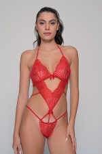 Milena by Paris Κόκκινο String Κορμάκι με Δαντέλα
