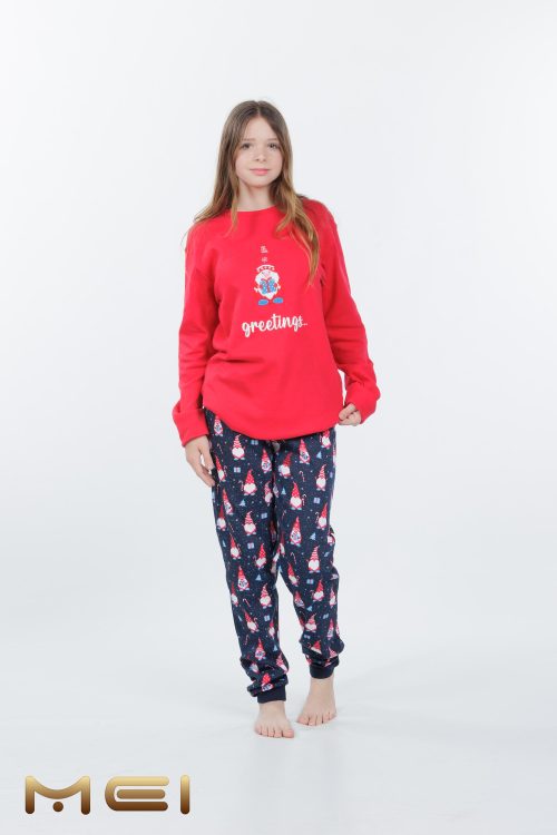 MEI Xmas Greetings Κόκκινη Χειμερινή Παιδική Unisex Βαμβακερή Πυτζάμα
