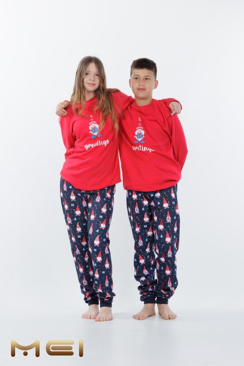 MEI Xmas Greetings Κόκκινη Χειμερινή Παιδική Unisex Βαμβακερή Πυτζάμα - Image 3