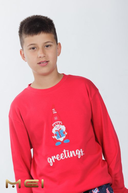 MEI Xmas Greetings Κόκκινη Χειμερινή Παιδική Unisex Βαμβακερή Πυτζάμα - Image 2
