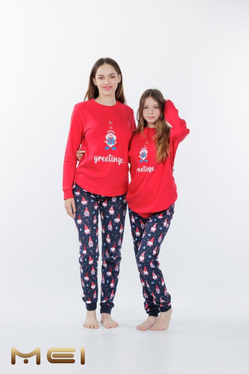 MEI Xmas Greetings Κόκκινη Χειμερινή Παιδική Unisex Βαμβακερή Πυτζάμα - Image 4
