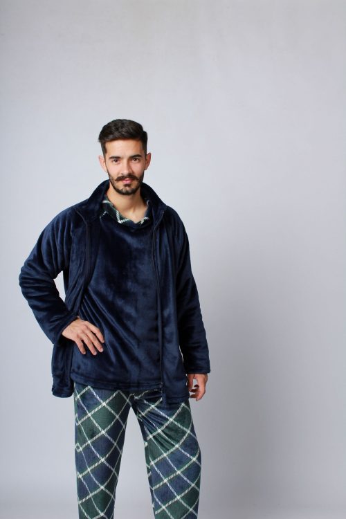 Nouvelle Vogue Μπλε Ανδρική Ρόμπα Φλις με Φερμουάρ - Image 2