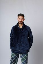 Nouvelle Vogue Μπλε Ανδρική Ρόμπα Φλις με Φερμουάρ