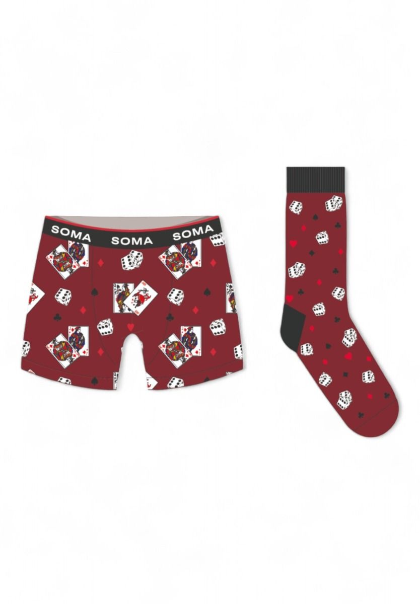 SOMA Ανδρικό Σετ Boxer και Κάλτσες Dice Dark Red