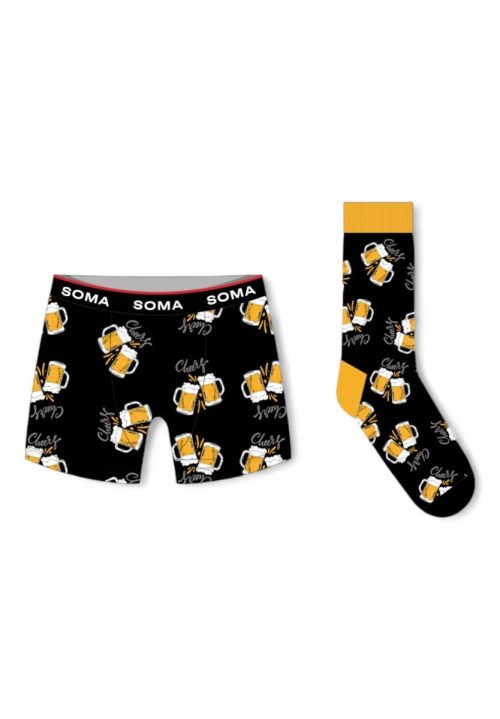 SOMA Μαύρο Ανδρικό Σετ Boxer και Κάλτσες Cheers