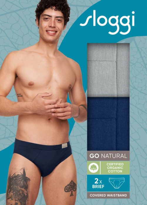 Sloggi Men Go Natural Brief Ανδρικό Βαμβακερό Σλιπ 2 TMX Γκρι/Μπλε - Image 2
