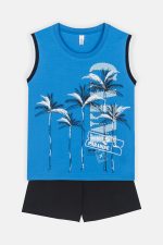 Dreams Palmtrees Μπλε Βαμβακερή Παιδική Πυτζάμα
