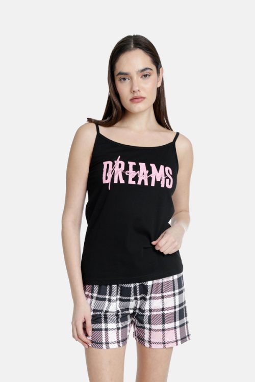 Dreams Time to Relax Μαύρη Βαμβακερή Γυναικεία Πυτζάμα