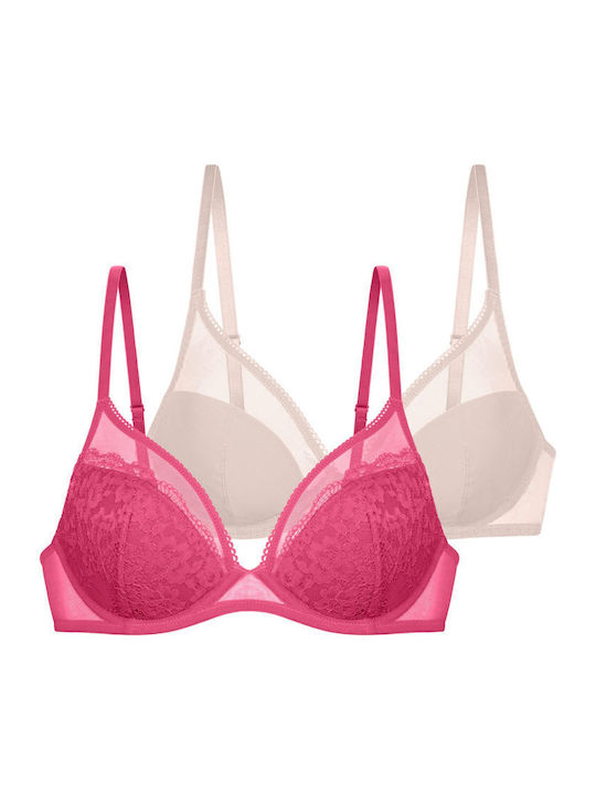 Dorina Norissa Plunge Σουτιέν με Ελαφριά Ενίσχυση & Μπανέλες 2Pack Rose/Beige