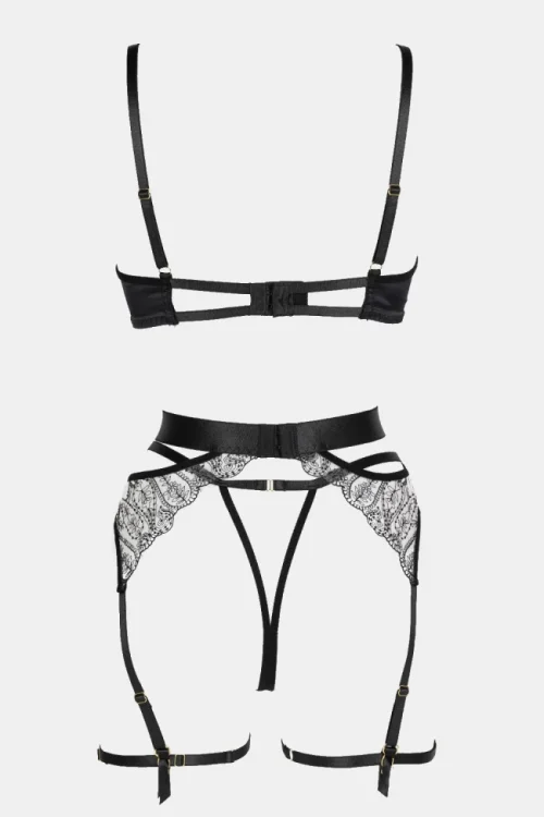 Decoro Μαύρο Σετ Εσώρουχα See Through με Ζαρτιέρες και Κόσμημα - Image 5