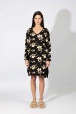 Harmony Μαύρο Floral Viscose Νυχτικάκι