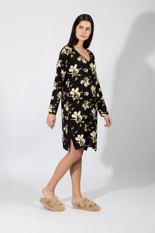 Harmony Μαύρο Floral Viscose Νυχτικάκι - Image 2