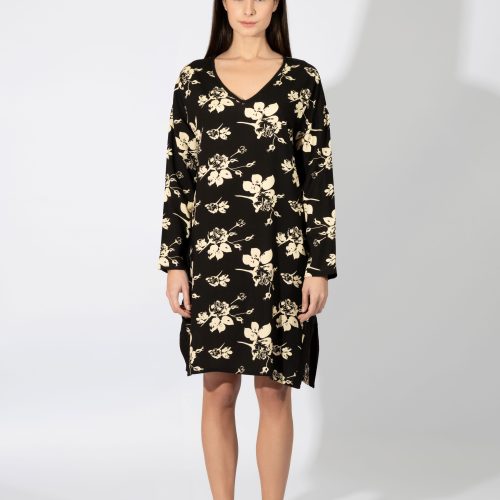 Harmony Μαύρο Floral Viscose Νυχτικάκι