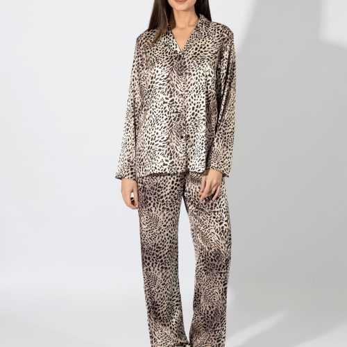 Harmony Animal Print Σατέν Γυναικεία Κουμπωτή Πυτζάμα
