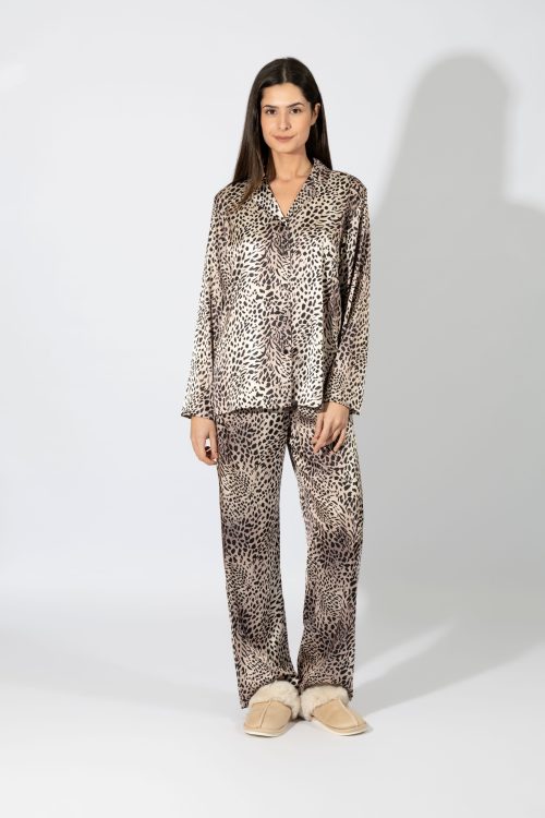 Harmony Animal Print Σατέν Γυναικεία Κουμπωτή Πυτζάμα