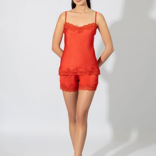 Harmony Κόκκινο Σατέν Baby Doll με Δαντέλα