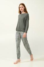Vamp Olive Γυναικεία Πυτζάμα Micromodal με Μανσέτες
