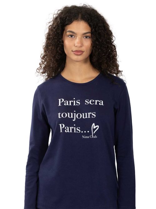 Nina Club Paris Μπλε Γυναικεία Βαμβακερή Πύτζάμα - Image 2