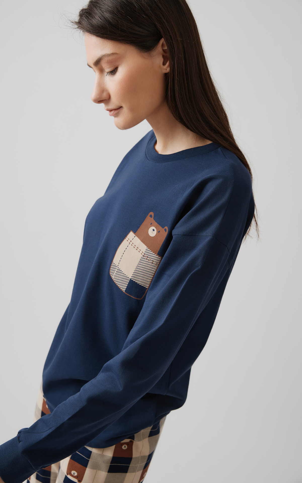 Minerva Bear Μαρέν Βαμβακερή Γυναικεία Πυτζάμα με Καρό Παντελόνι - Image 2