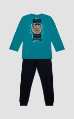 Minerva Focus Blue Teal Μακρυμάνικη Παιδική Βαμβακερή Πυτζάμα