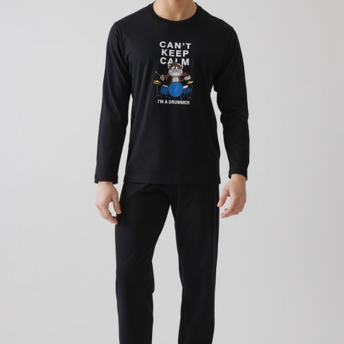 Minerva Cartoon Μαύρη Βαμβακερή Ανδρική Πυτζάμα