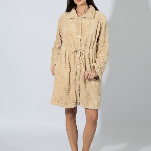 Harmony Beige Fleece Γυναικεία Ρόμπα με Κουμπί