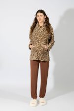 Harmony Λεοπάρ Fleece Γυναικεία Ρόμπα με Φερμουάρ & Κουκούλα