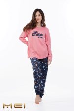 MEI Stars Ροζ/Μπλε Γυναικεία Βαμβακερή Πυτζάμα