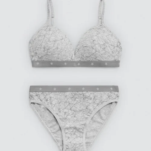 Ysabel Mora Γκρι Σετ Εφηβικό Βαμβακερό Σουτιέν με Ελαφριά Ενίσχυση χωρίς Μπανέλες και Σλιπ
