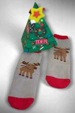 IDER Γκρι Χριστουγεννιάτικη Παιδική Βαμβακερή Κάλτσα με Αντιολισθητική Πατούσα σε Συσκευασία Δώρου