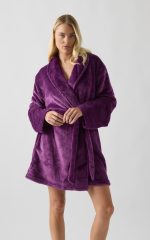 Minerva Μωβ Fleece Γυναικεία Ρόμπα