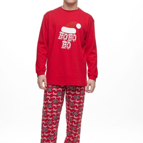 Galaxy Ho Ho Ho Unisex Κόκκινη Ανδρική Βαμβακερή Πυτζάμα