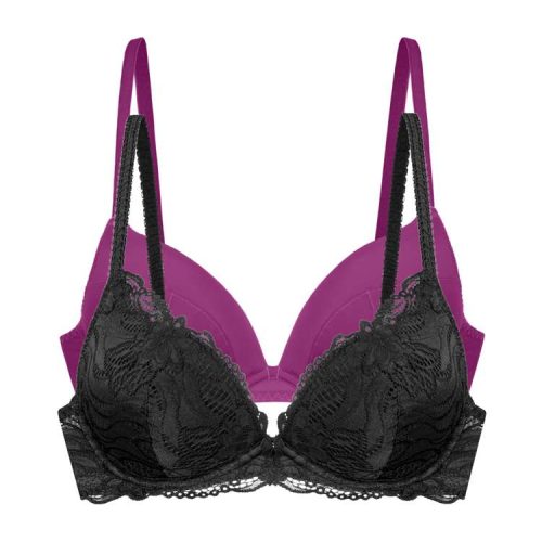 Dorina Angie Plunge Σουτιέν με Ενίσχυση & Μπανέλες 2Pack Μαύρο/Magenta