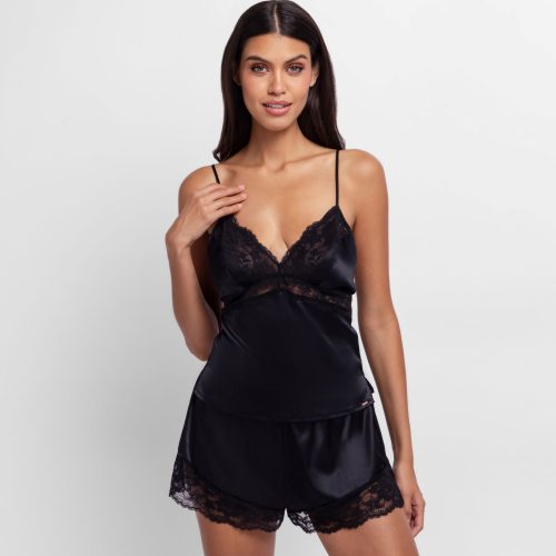 Dorina Lyra Μαύρο Σατέν Babydoll με Δαντέλα