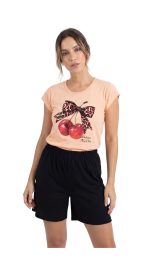 Nina Club Cherries Σομόν/Μαύρο Γυναικεία Βαμβακερή Πυτζάμα
