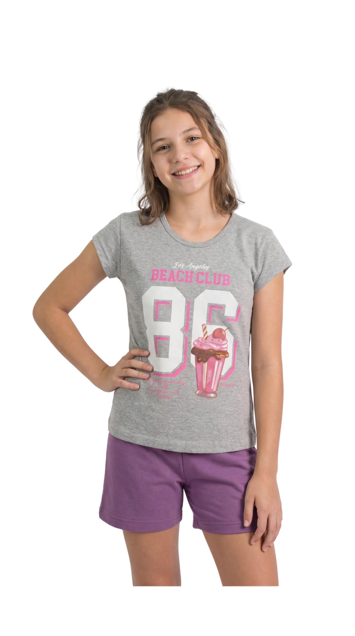 Nina Club Beach Club Γκρι/Μοβ Παιδικό Βαμβακερό Πυτζαμάκι