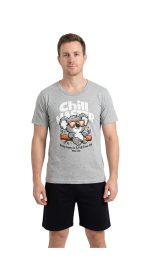 Nina Club Chill Master Γκρι/Μαύρη Ανδρική Βαμβακερή Πυτζάμα