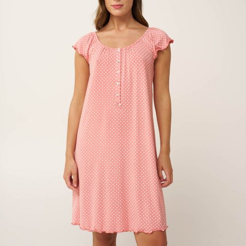 Vamp Σομόν Γυναικεία Micromodal Νυχτικιά με Κουμπί