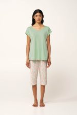 Vamp Μέντα Γυναικεία Βαμβακερή/Modal Πυτζάμα με Κάπρι Παντελόνι