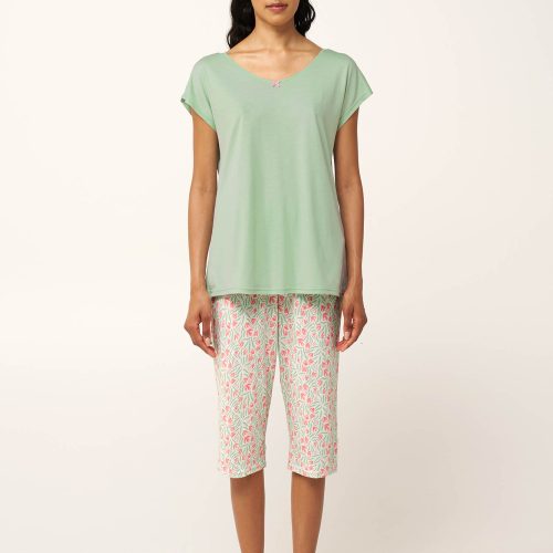 Vamp Μέντα Γυναικεία Βαμβακερή/Modal Πυτζάμα με Κάπρι Παντελόνι