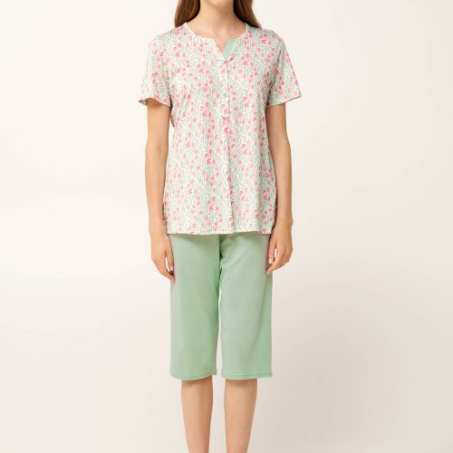 Vamp Μέντα Γυναικεία Βαμβακερή/Modal Πυτζάμα με Κουμπί