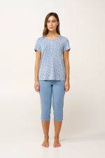 Vamp Μπλε Γυναικεία Micromodal Πυτζάμα με Κάπρι Παντελόνι