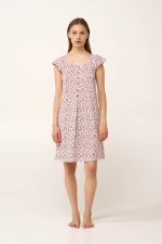 Vamp Φλοράλ Γυναικείο Βαμβακερό Νυχτικό με Κουμπί