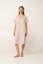 Vamp Εμπριμέ Γυναικείο Βαμβακερό Νυχτικό με Κουμπί