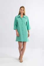 Harmony Σμαραγδί Βαμβακερή Λινό Πουκαμίσα με 3/4 Μανίκι