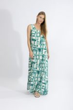 Harmony Λευκό/Πράσινο Maxi Viscose Αμάνικο Φόρεμα