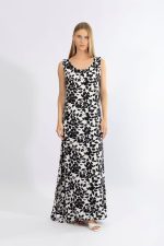 Harmony Ασπρόμαυρο Maxi Viscose Αμάνικο Φόρεμα