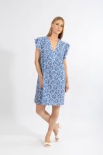 Harmony Μπλε Αμάνικο Viscose Φόρεμα με Βολάν